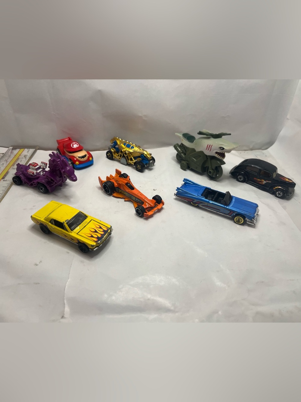 Hot Wheels lot - new and vintage plus one plastic shark guy